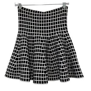 Rue21 Windowpane Pleated High Waist Flare Skater Mini Skirt Size M/L Black White